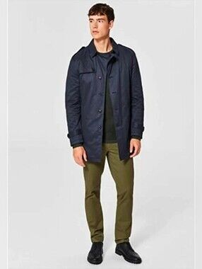 Selected Homme Men's Navy Blue Trench Coat Size XL